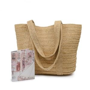 DRAPER JAMES Natural Raffia Tote with IZAK Travel Folio